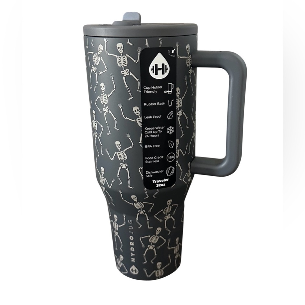 *New* HydroJug Dead Serious Glow In The Dark Skeleton 32oz Traveler Tumbler